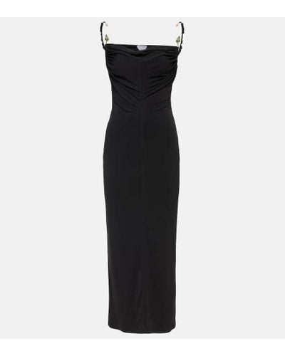 Bottega Veneta Embellished Ruched Crepe Maxi Dress - Black