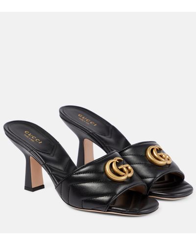 Gucci Marmont Logo-embellished Quilted Leather Mules - Black