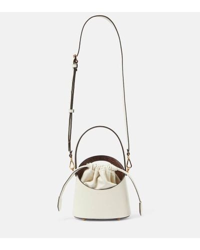 Etro Saturno Mini Leather Bucket Bag - White