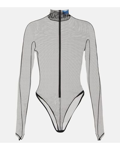 Mugler Mesh Bodysuit - Gray