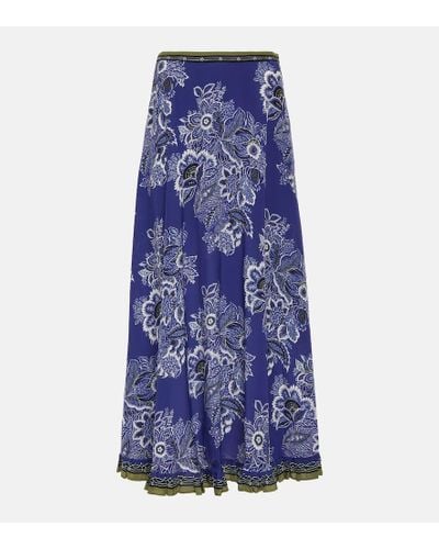 Etro Falda larga de seda floral - Azul