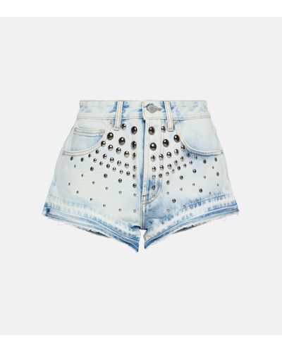 Alessandra Rich Embellished Denim Shorts - Blue