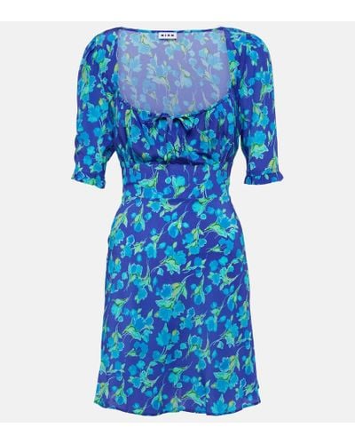 RIXO London Rose Floral-print Silk Dress - Blue