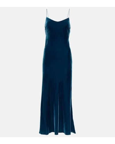 Asceno Maxikleid Lyon aus Samt - Blau