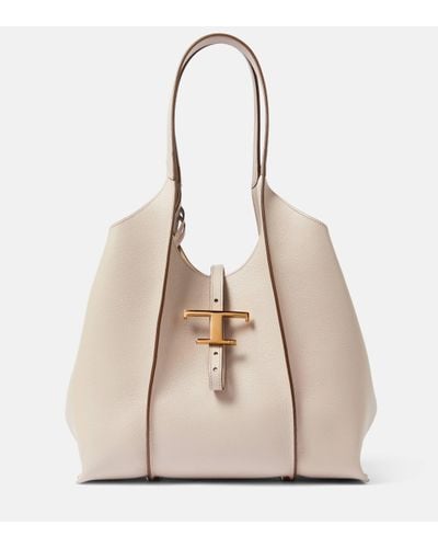 Tod's T Timeless Small Leather Tote Bag - Natural