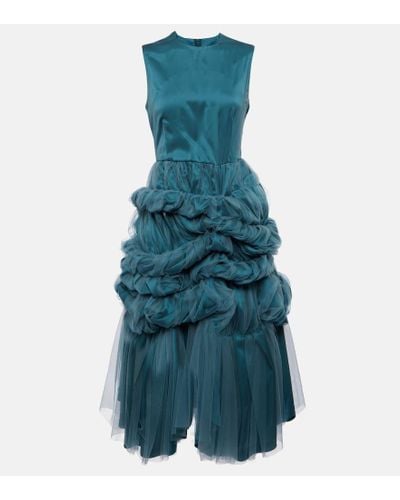 Noir Kei Ninomiya Ruched Tulle Midi Dress - Blue