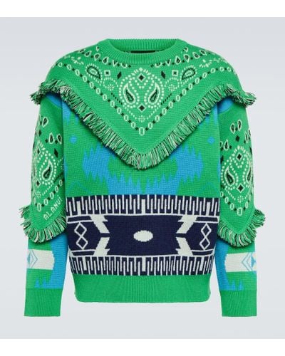 Alanui Icon Bandana Jacquard Virgin Wool Sweater - Green