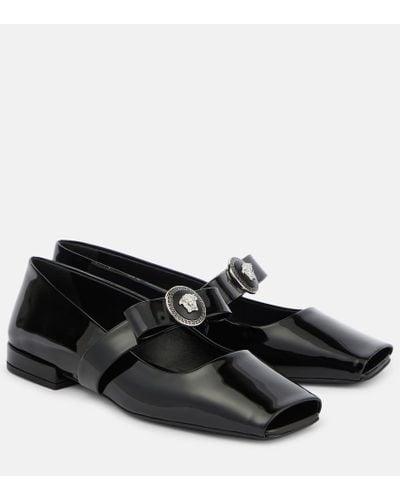 Versace Gianni Ribbon Patent Leather Ballet Flats - Black