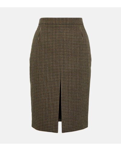 Saint Laurent Vichy Wool-blend Pencil Skirt - Green