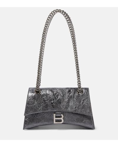 Balenciaga Crush Small Metallic Leather Shoulder Bag - Grey