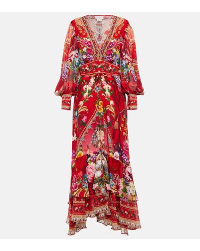 Camilla Printed Embellished Silk Maxi Dress - Red