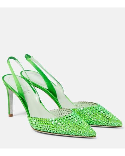 Rene Caovilla Embellished Satin Slingback Court Shoes - Green