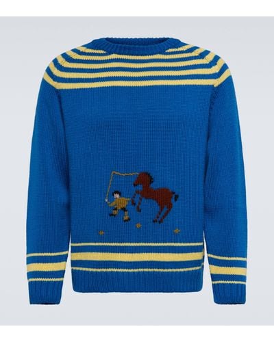 Bode Pony Lasso Wool-blend Jumper - Blue