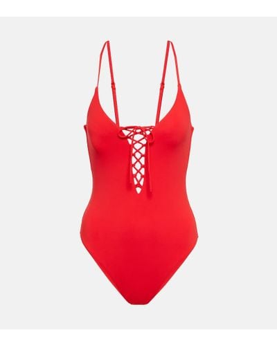 Melissa Odabash Nerano Lace-up Swimsuit - Red