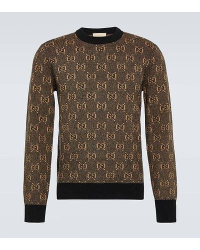 Gucci Jacquard-logo Wool Sweater - Brown