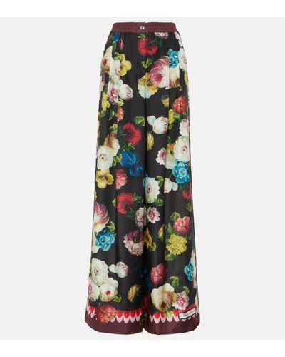 Dolce & Gabbana Floral High-rise Silk Wide-leg Trousers - Multicolour