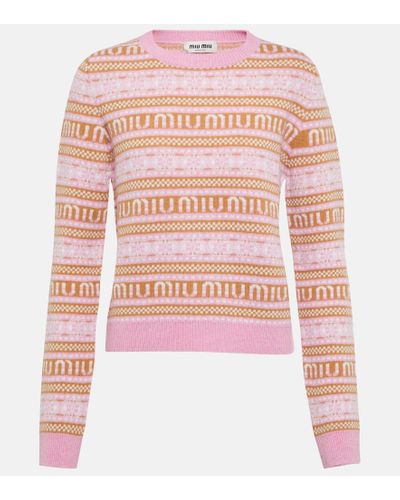 Miu Miu Pullover in lana vergine con logo - Rosa