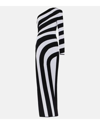 Balmain Asymmetric Striped Gown - Black