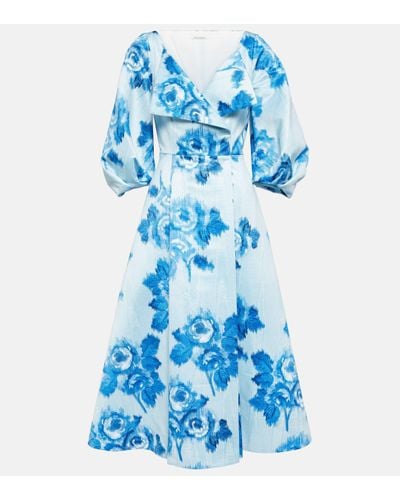 Emilia Wickstead Gabby Pleated Floral-print Faille Midi Dress - Blue
