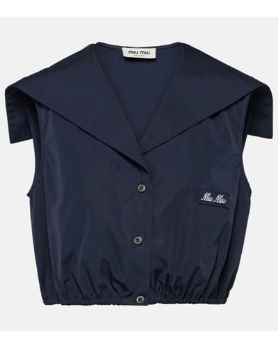 Miu Miu Cropped Cotton Shirt - Blue