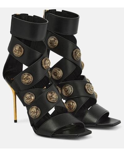 Balmain Alma Embellished Leather Sandals - Black
