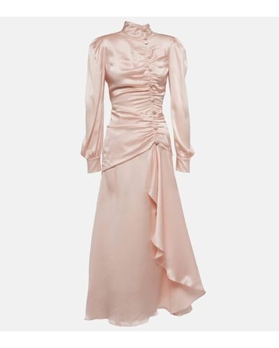 Alessandra Rich Ruched Silk Satin Maxi Dress - Pink
