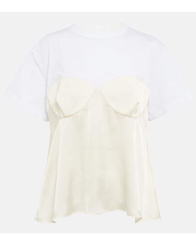 Sacai Paneled Satin And Cotton T-shirt - White