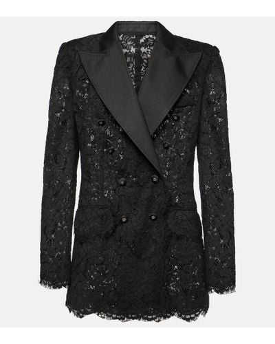 Dolce & Gabbana Floral Double-breasted Lace Blazer - Black