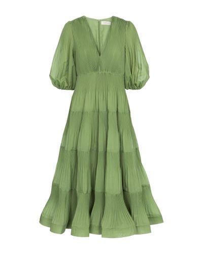 Zimmermann Pleated Midi Dress in Green - Lyst