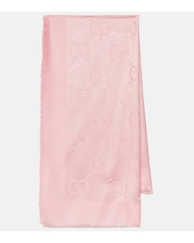Gucci GG Jacquard Silk And Wool Scarf - Pink
