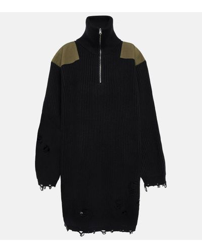 MM6 by Maison Martin Margiela Robe sweat-shirt en coton et laine - Noir