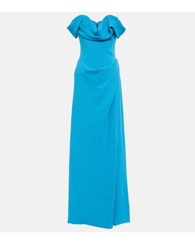 Vivienne Westwood Robe longue Oriana en crepe a encolure bardot - Bleu