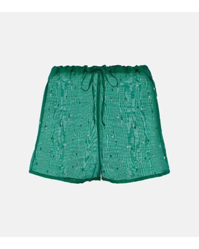 Oséree Gem Crystal-embellished Cotton And Silk Shorts - Green