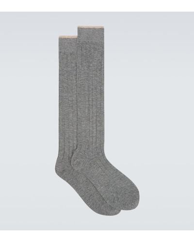Brunello Cucinelli Ribbed-knit Cotton Socks - Gray