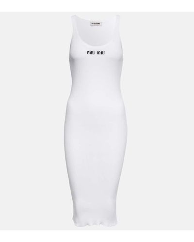 Miu Miu Vestido midi en jersey de algodon - Blanco