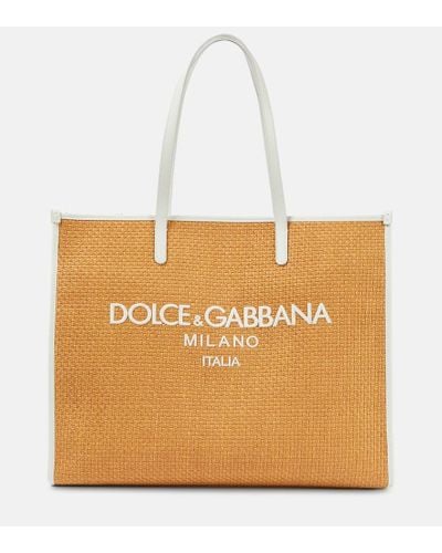 Dolce & Gabbana Large Leather-trimmed Raffia Shopper - Natural