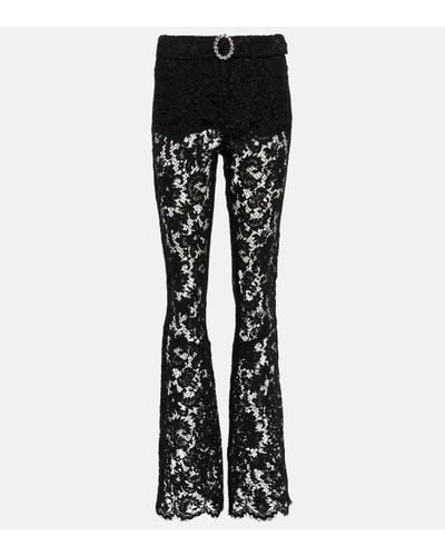 Alessandra Rich Pantalon a taille haute en coton melange a fleurs - Noir