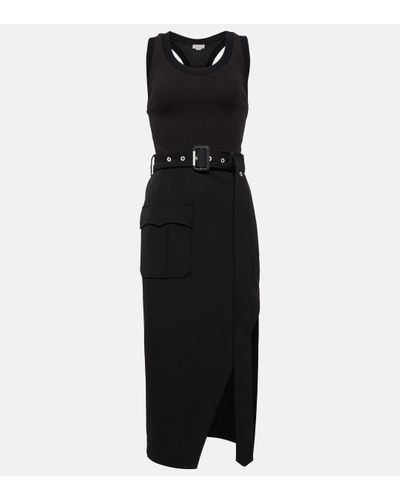 Alexander McQueen Pencil Cotton-blend Midi Dress - Black