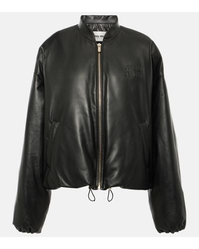Miu Miu Leather Bomber Jacket - Black
