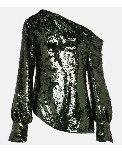 Jonathan Simkhai Alice Sequined One-shoulder Top - Green