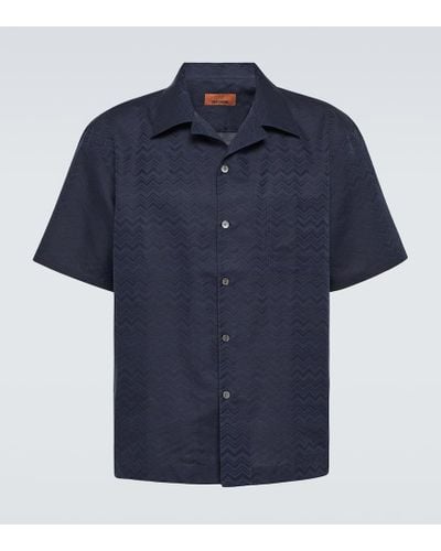 Missoni Camisa bowling de algodon y lino en zigzag - Azul
