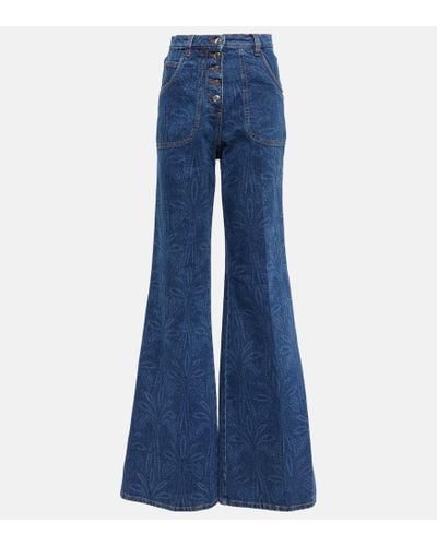 Etro Bedruckte High-Rise Flared Jeans - Blau