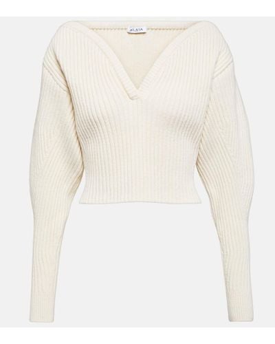 Alaïa Ribbed-knit Wool-blend Sweater - Natural