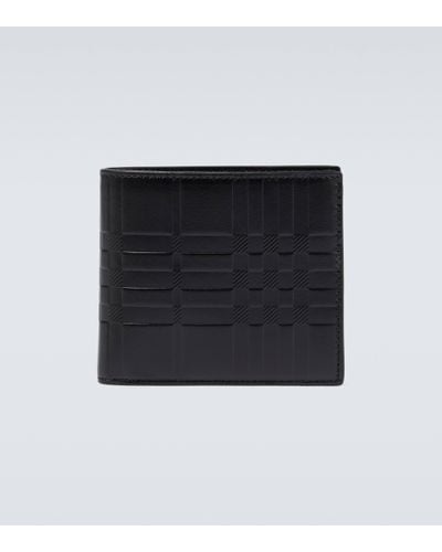 Burberry Embossed Checked Leather Wallet - Black