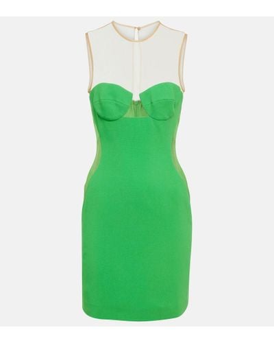 Stella McCartney Vestido corto de crepe con malla - Verde