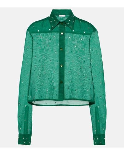 Oséree Verziertes Hemd Gem aus Baumwolle und Seide - Grün