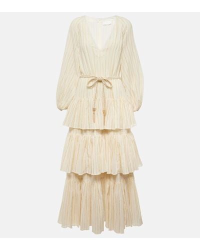 Zimmermann Waverly Tiered Striped Cotton-blend Midi Dress - Natural
