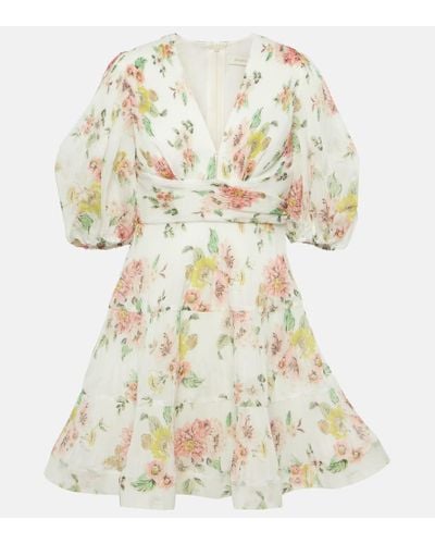 Zimmermann Minidress With Puff Sleeves And Floral Print - White