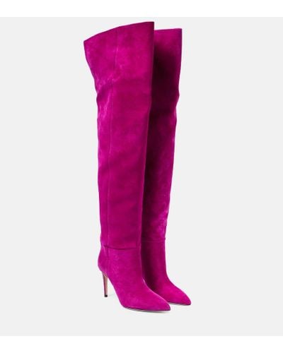 Paris Texas Overknee-Stiefel aus Veloursleder - Pink