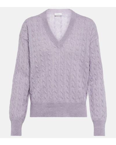 Brunello Cucinelli Cable-knit Alpaca And Cotton Sweater - Purple